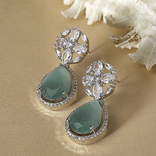Rhodium-Plated Teardrop & Floral Drop Earrings